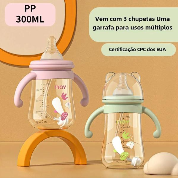 Imagem de Conjunto de Mamadeira de 300ml com Chupeta de Silicone - Grande Capacidade