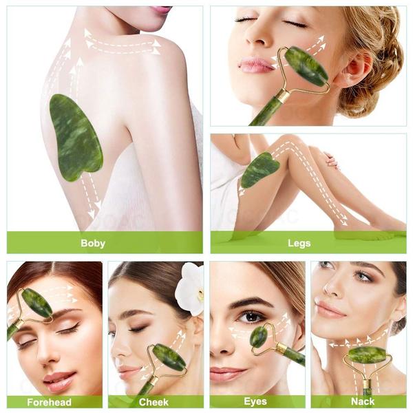 Imagem de Conjunto de massageador facial fuvooi Jade Gua Sha com rolo 5 em 1