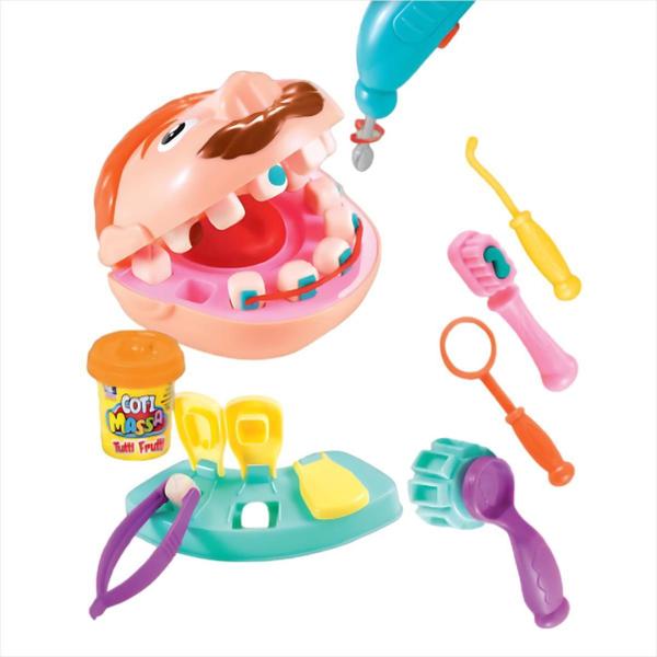 Imagem de Conjunto de Massinha Brincando de Dentista, kit com massa de modelar e acessórios