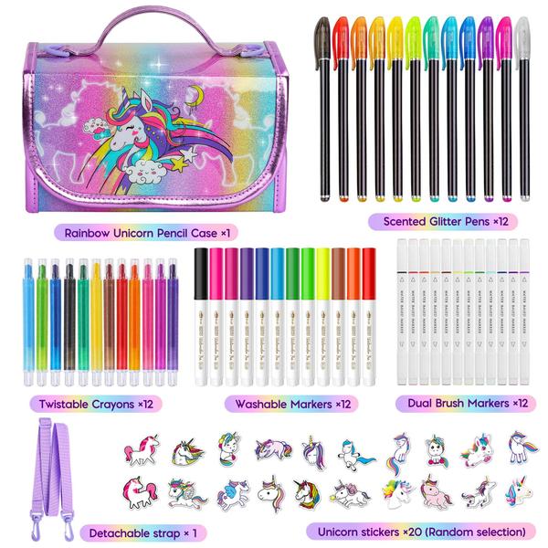 Imagem de Conjunto de materiais de arte Beefunni Unicorn Markers 67 unidades com estojo Gir