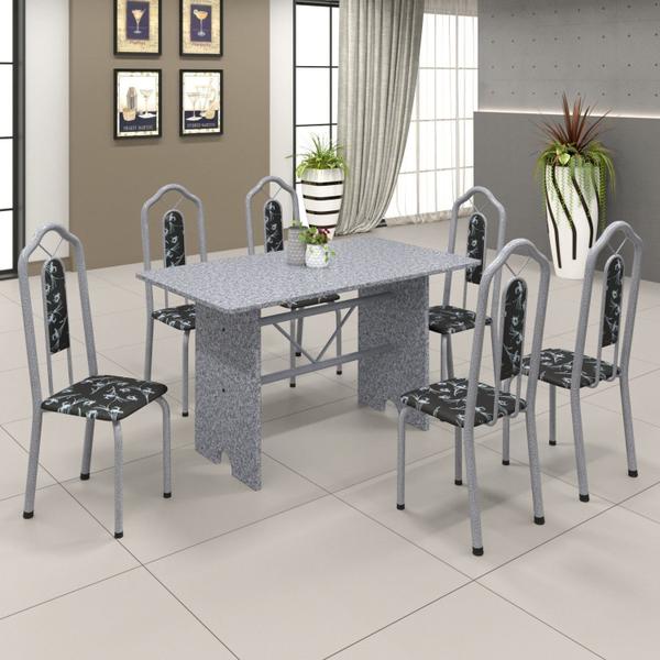 Imagem de Conjunto de Mesa 140x75cm Tampo Granito com 6 Cadeiras Bianca Soma Móveis