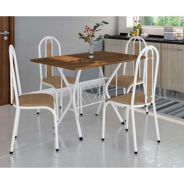 Imagem de Conjunto De Mesa Bruna Com 4 Cadeiras Tampo BP 91cm Branco Liso Assento Rattan Artefamol