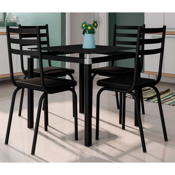 Imagem de Conjunto De Mesa Com 4 Cadeiras Malva Tampo De Vidro 75cm Preto Artefamol