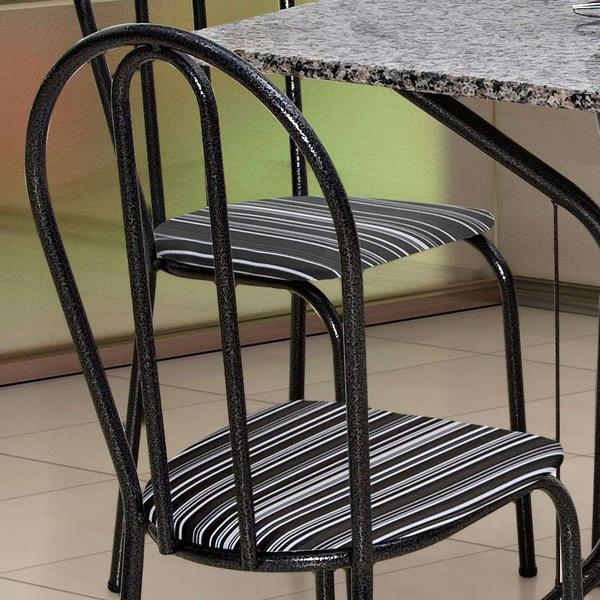 Imagem de Conjunto de Mesa com 4 Cadeiras Thamires Craqueado Preto Listrado Branco e Preto