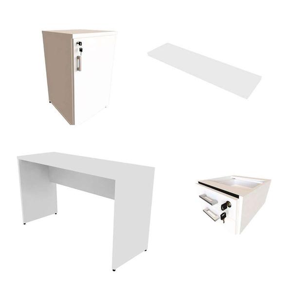 Imagem de Conjunto de Mesa com Gaveteiro, Prateleira e Armário de Escritório Corp Branco