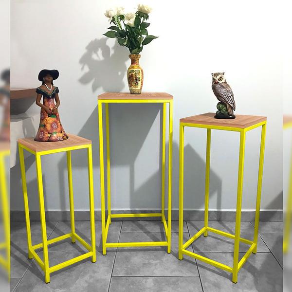 Imagem de Conjunto De Mesa De Canto Lateral Para Sala Genebra Amarelo