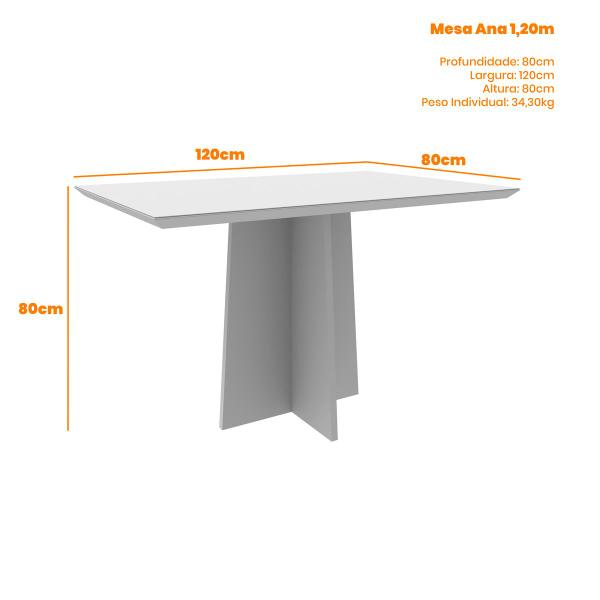 Imagem de Conjunto de Mesa de Jantar Ana Tampo Madeira Com Vidro Colado 1,20m e 4 cadeiras Amanda Cor Ypê Off White WD25 New Ceval