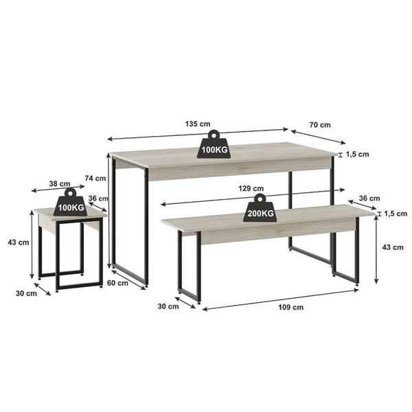 Imagem de Conjunto de Mesa de Jantar com 2 Bancos e 2 Banquetas Studio Snow e Preto