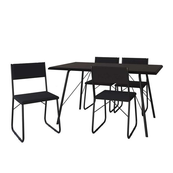 Imagem de Conjunto de Mesa de Jantar com 4 Cadeiras Angra Suede Preto 137 cm