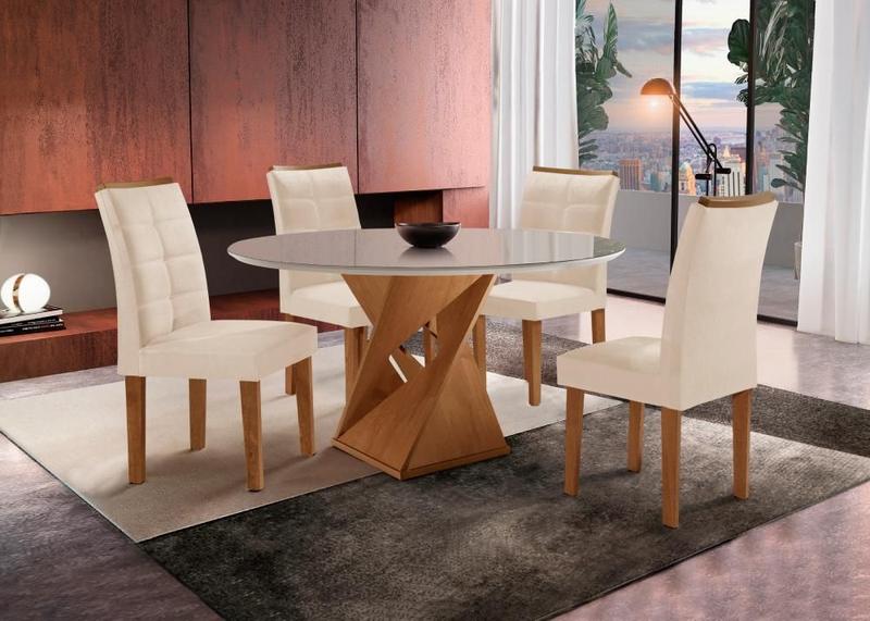 Imagem de Conjunto de Mesa de Jantar com Tampo de Vidro e  4 Cadeiras Canyon Off White