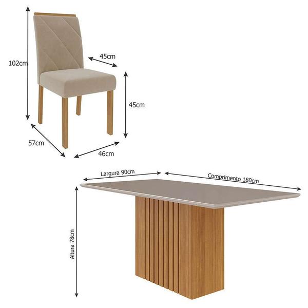 Imagem de Conjunto de Mesa de Jantar com Tampo de Vidro Off White Ana e 6 Cadeiras Fernanda Suede Nude e Nature