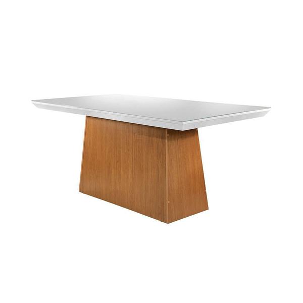 Imagem de Conjunto de Mesa de Jantar com Tampo de Vidro Off White Luna e 6 Cadeiras Grécia Suede Amassado Chocolate e Imbuia