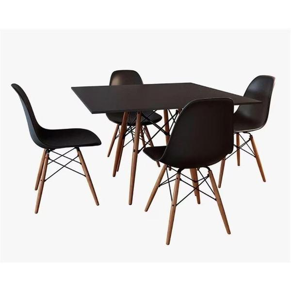 Imagem de Conjunto De Mesa De Jantar Eames Eiffel Quadrada 90cm Tampo De Madeira 4 Cadeiras Pretas