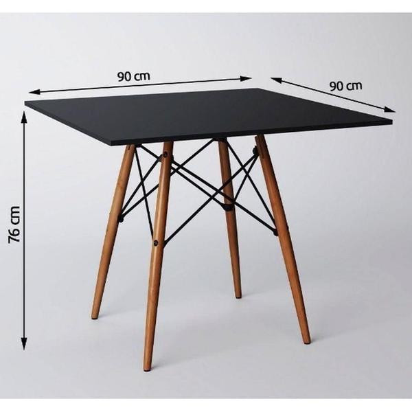 Imagem de Conjunto De Mesa De Jantar Eames Eiffel Quadrada 90cm Tampo De Madeira 4 Cadeiras Pretas