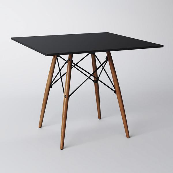 Imagem de Conjunto de Mesa de Jantar Eames Eiffel Quadrada 90cm Tampo de Madeira Preto com 2 Cadeiras Pretas