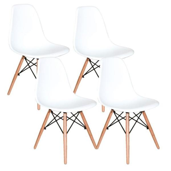 Imagem de Conjunto De Mesa De Jantar Eames Eiffel Redonda 110cm Tampo De Madeira Branco Com 4 Cadeiras Brancas