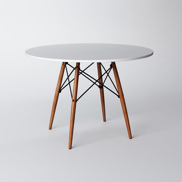 Imagem de Conjunto de Mesa de Jantar Eames Eiffel Redonda 90cm Tampo de Madeira Branco com 2 Cadeiras Brancas