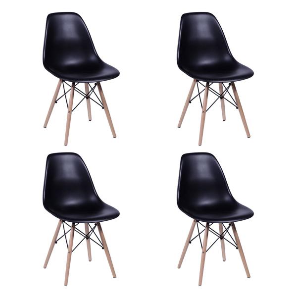 Imagem de Conjunto de Mesa de Jantar Eames Eiffel Redonda 90cm Tampo de Vidro com 4 Cadeiras Pretas