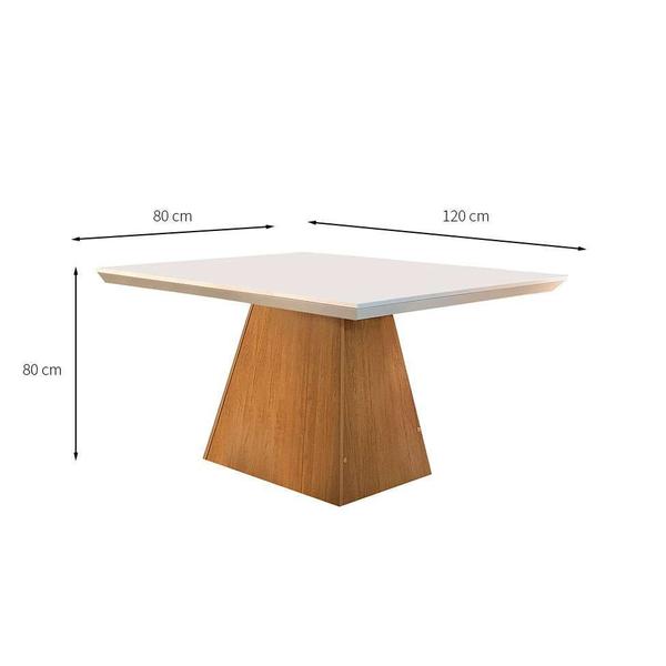 Imagem de Conjunto de Mesa de Jantar Luna com Tampo Off White e 4 Cadeiras Grécia Veludo Creme e Imbuia