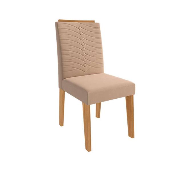 Imagem de Conjunto de Mesa de Jantar Retangular com Tampo de Vidro Off White Agata e 4 Cadeiras Clarice Suede Nude e Nature