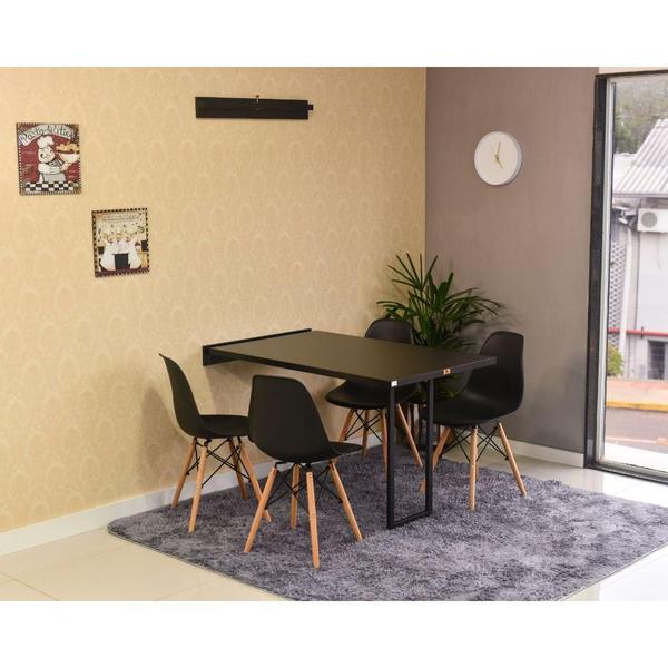 Imagem de Conjunto de Mesa Dobrável Retrátil 120 x 75 Preta + 4 Cadeiras Eiffel - Preta