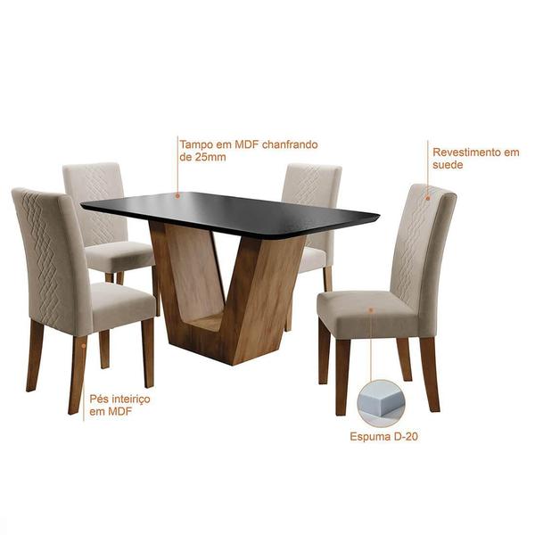 Imagem de Conjunto de Mesa e 4 Cadeiras Sala de Jantar MDF Resistente 78x90x135cm Dobue Moscou