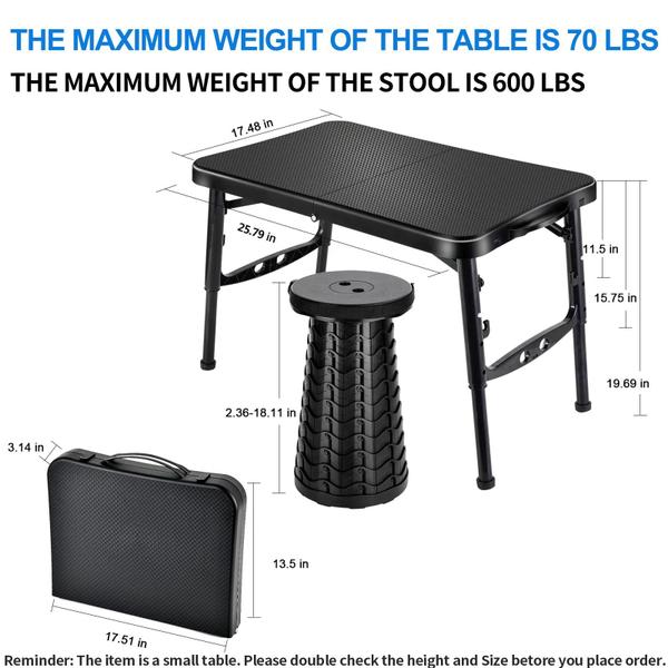 Imagem de Conjunto de mesa e banquinho dobrável KPR retrátil para acampar