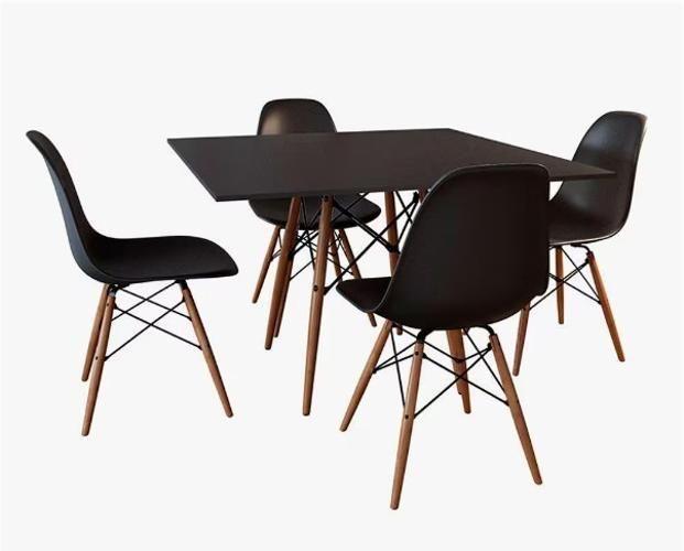 Imagem de Conjunto De Mesa Eames Tampo Quadrado Preto 90Cm 4 Cadeiras