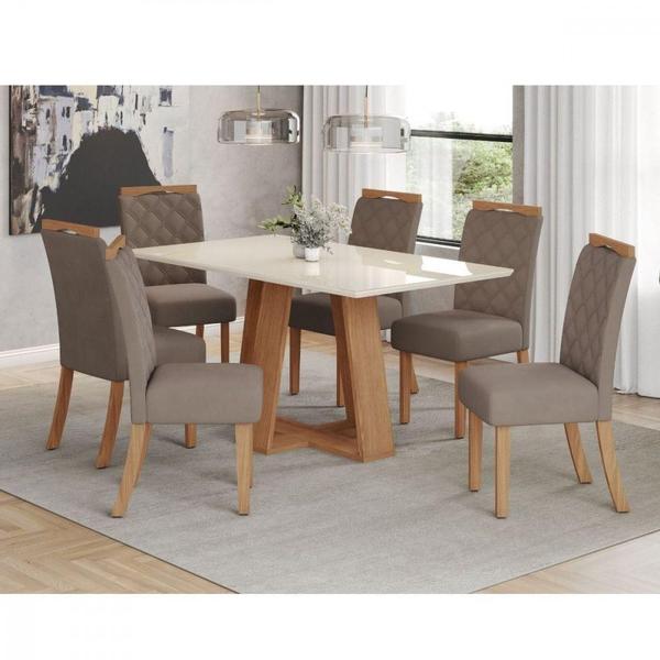 Imagem de Conjunto De Mesa Henn Lins Com 6 Cadeiras Bella 1,60 Nature-off White-marrom Amêndoa