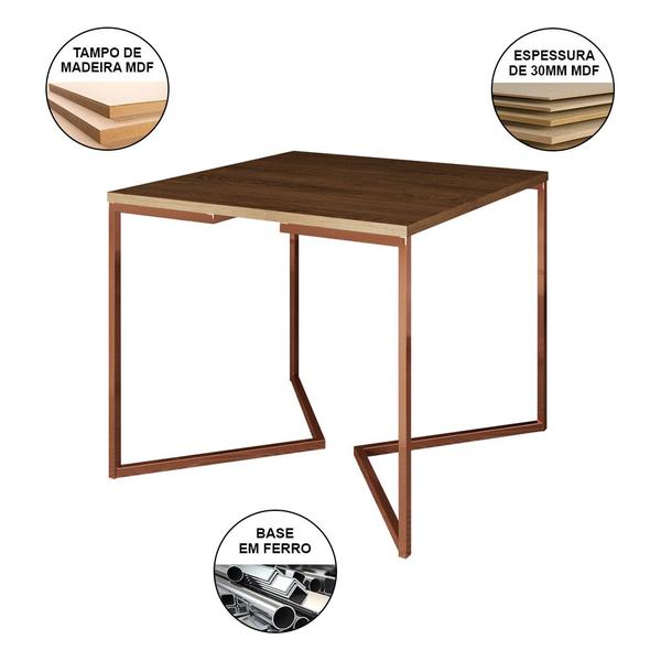 Imagem de Conjunto de Mesa Industrial Base Cobre Tampo Quadrado 90cm Amêndoa 4 Poltronas Estofadas Grafite