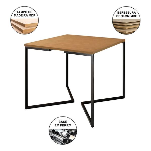 Imagem de Conjunto de Mesa Industrial Base Preta Tampo Quadrado 90cm Canela 4 Poltronas Estofadas Grafite