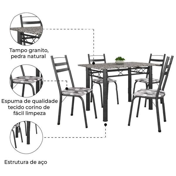 Imagem de Conjunto De Mesa Itália Com 4 Cadeiras 1,20m Artefamol Dark / Granito