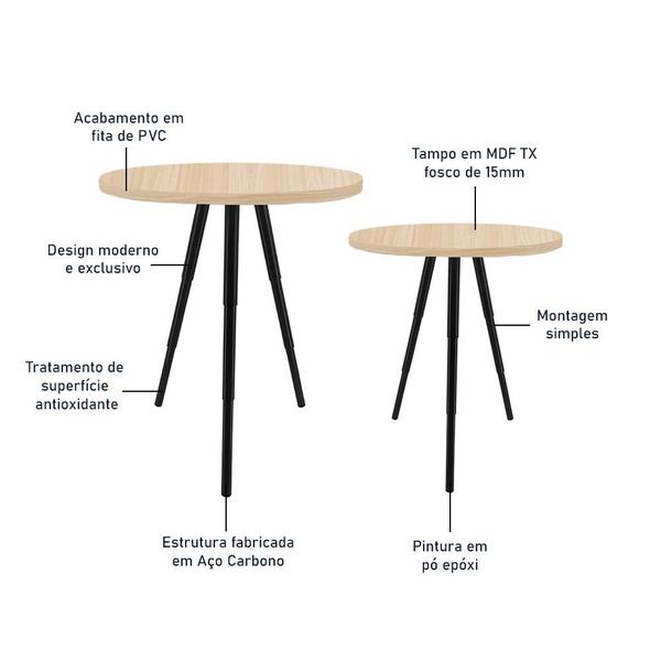 Imagem de Conjunto de Mesa Lateral Dupla Lévis Redonda Sala - Preto/Jade