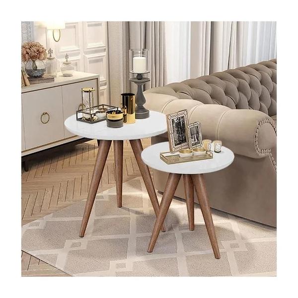 Imagem de Conjunto de Mesa Lateral e Apoio Retrô Decore Branco