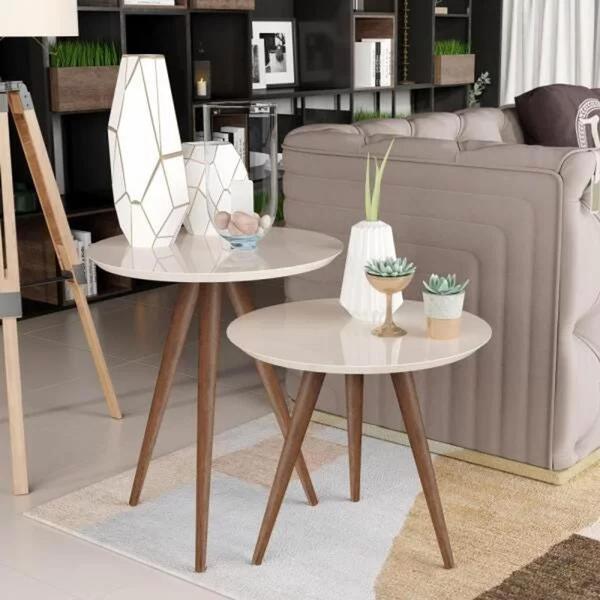 Imagem de Conjunto de Mesa Lateral e Apoio Retrô Decore - Off White