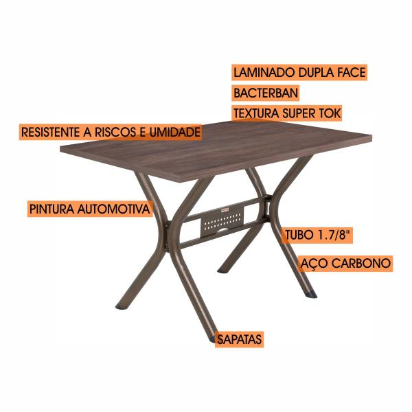 Imagem de Conjunto de mesa luna tampo bp amendoa 1,20m x 0,80m retangular com 4 cadeiras tubo bronze - ciplafe