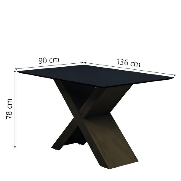 Imagem de Conjunto De Mesa Para Sala de Jantar Preto Dubai 1,35m MDF com 4 Cadeiras Castanho / Preto