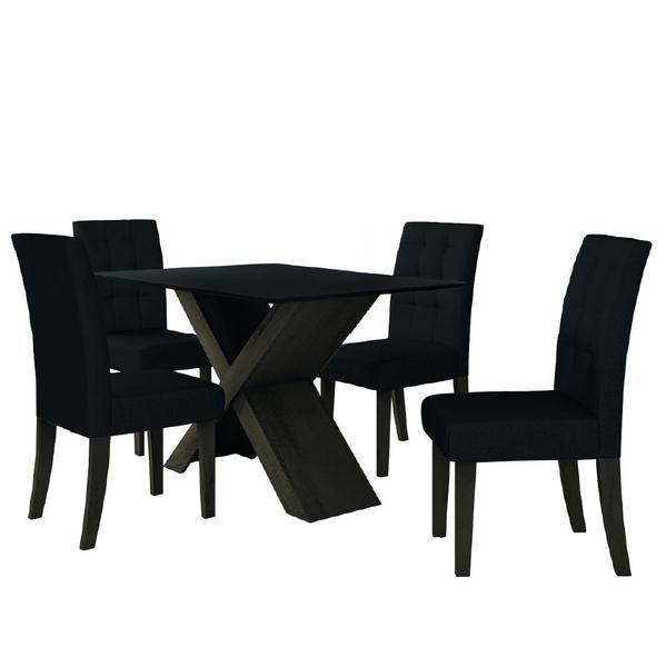 Imagem de Conjunto De Mesa Para Sala de Jantar Preto Dubai 1,35m MDF com 4 Cadeiras Castanho / Preto