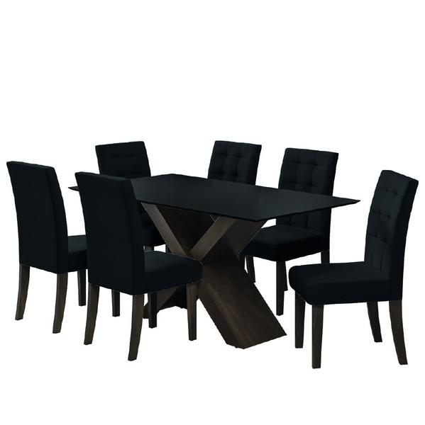 Imagem de Conjunto De Mesa Para Sala de Jantar Preto Dubai 1,60m MDF com 6 Cadeiras Castanho / Preto