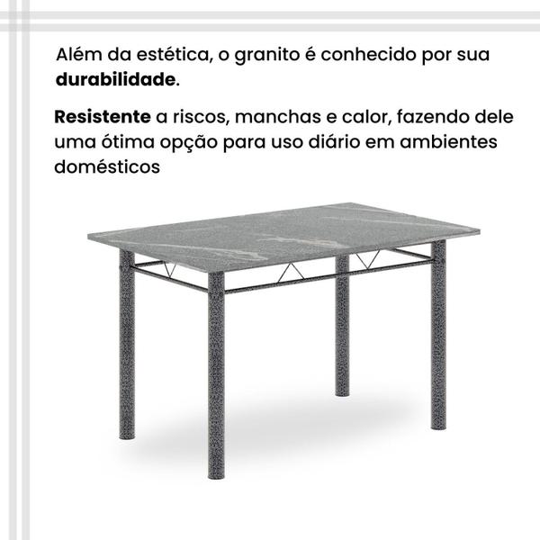 Imagem de Conjunto de Mesa Retangular 120x75cm Tampo Granito Topázio 4 Cadeiras Lavínea