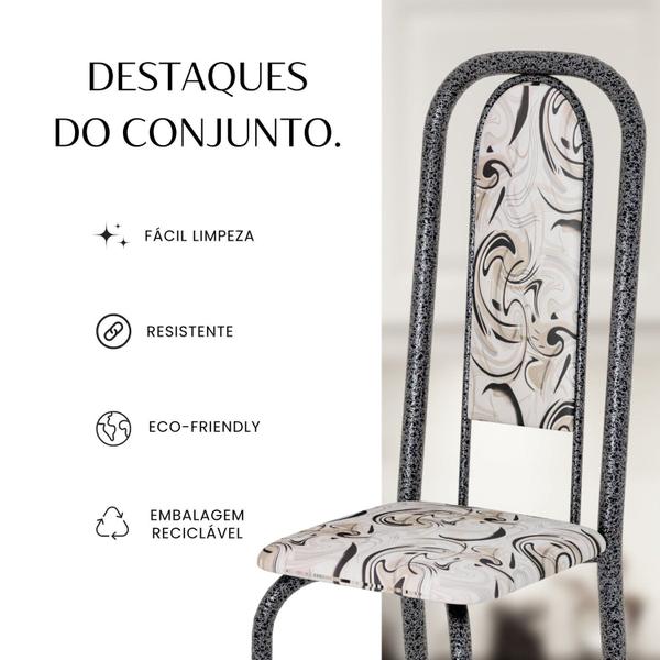 Imagem de Conjunto de Mesa Retangular 140x75cm Tampo Ardósia Indiano 6 Cadeiras Lavínea Arabesco/ Mart Prata