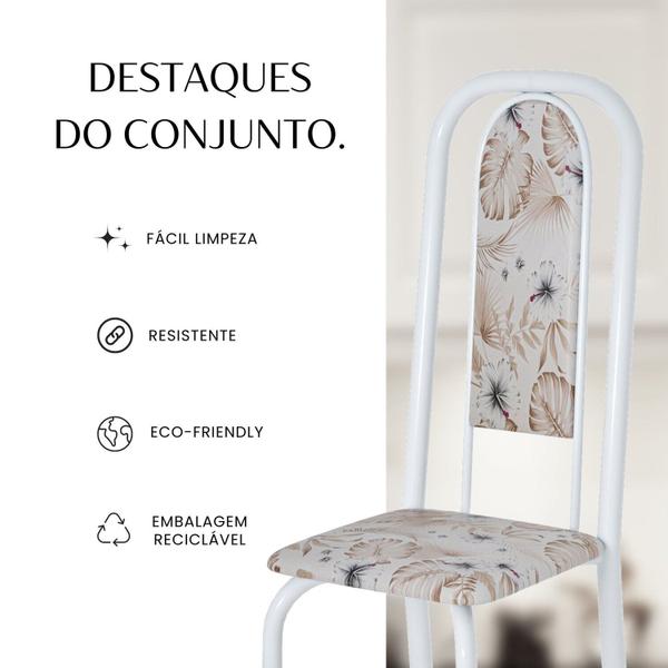 Imagem de Conjunto de Mesa Retangular 140x75cm Tampo Ardósia Indiano 6 Cadeiras Lavínea Botanic Bege / Branco