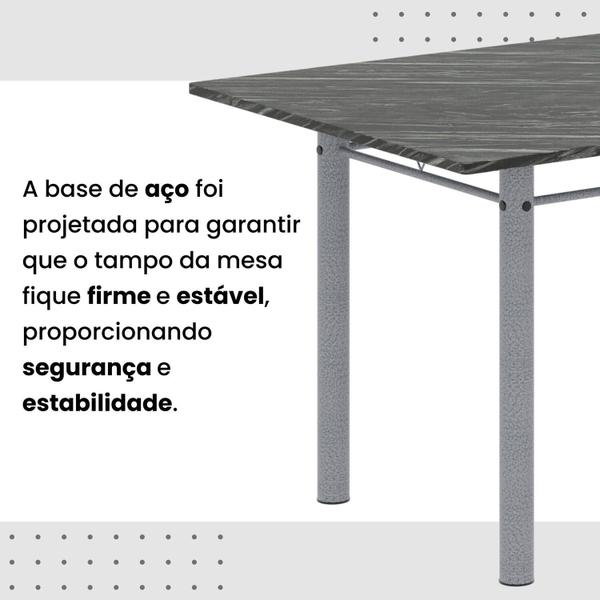 Imagem de Conjunto de Mesa Retangular 140x75cm Tampo Ardósia Indiano 6 Cadeiras Lavínea Preto Floral/ Mart Pérola