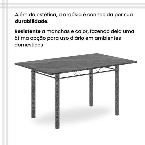 Imagem de Conjunto de Mesa Retangular 140x75cm Tampo Ardósia Indiano 6 Cadeiras Lavínea