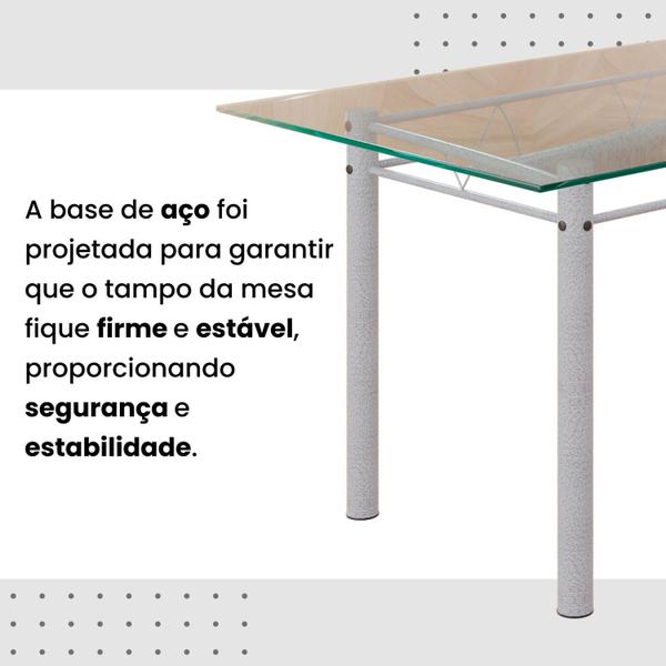 Imagem de Conjunto de Mesa Retangular 140x75cm Tampo de Vidro 6 Cadeiras Lavínea Arabesco/ Mart Pérola