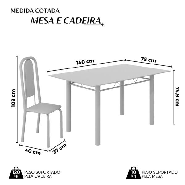 Imagem de Conjunto de Mesa Retangular 140x75cm Tampo de Vidro 6 Cadeiras Lavínea Arabesco/ Mart Pérola