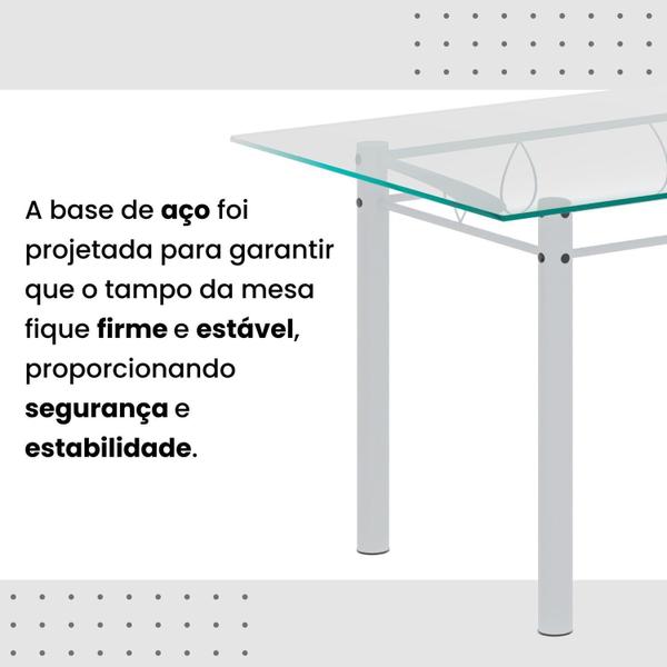 Imagem de Conjunto de Mesa Retangular 140x75cm Tampo de Vidro 6 Cadeiras Lavínea