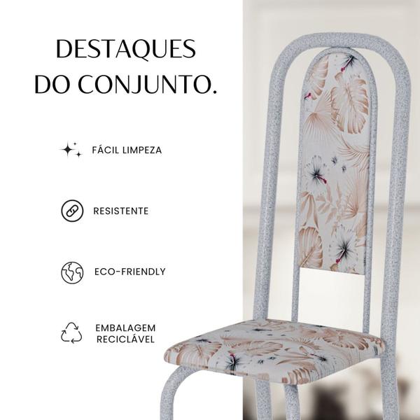 Imagem de Conjunto de Mesa Retangular 140x75cm Tampo Granito Topázio 6 Cadeiras Lavínea Botanic Bege / Mart Pérola