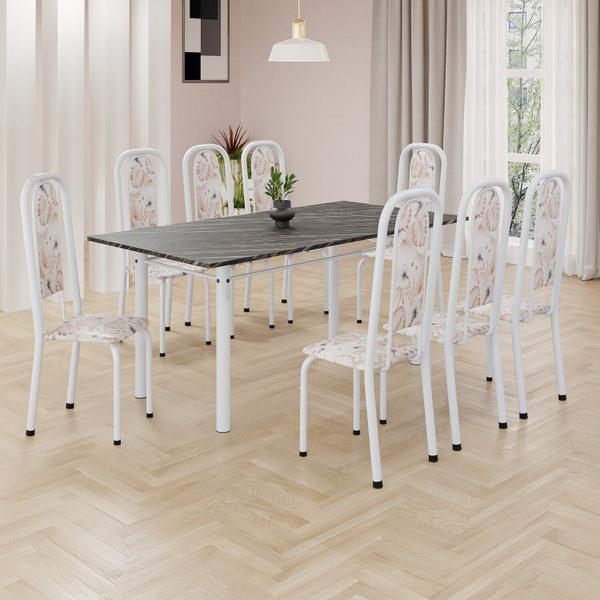 Imagem de Conjunto de Mesa Retangular 180x75cm Tampo Ardósia Indiana 8 Cadeiras Lavínea Botanic Bege / Branco