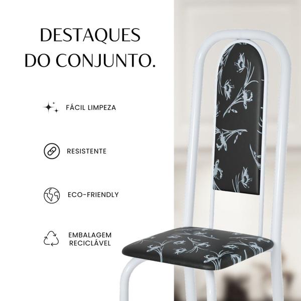 Imagem de Conjunto de Mesa Retangular 180x75cm Tampo Ardósia Indiana 8 Cadeiras Lavínea Preto Floral/ Branco